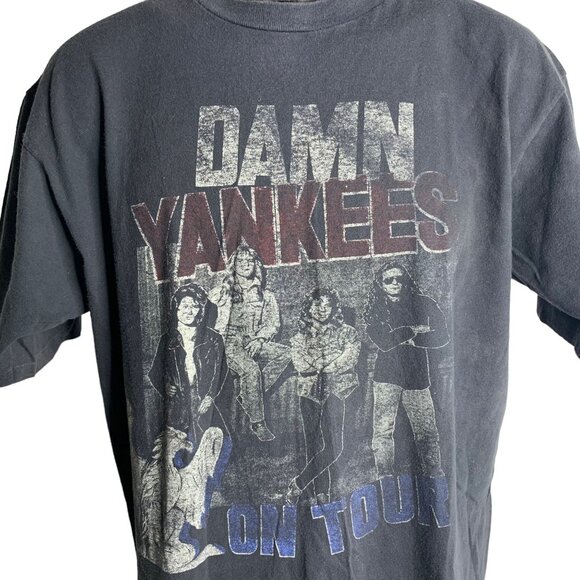 Vintage 90s Damn Yankees T Shirt XL Black Crewneck Single Stitch Short Sleeve - Picture 2 of 8
